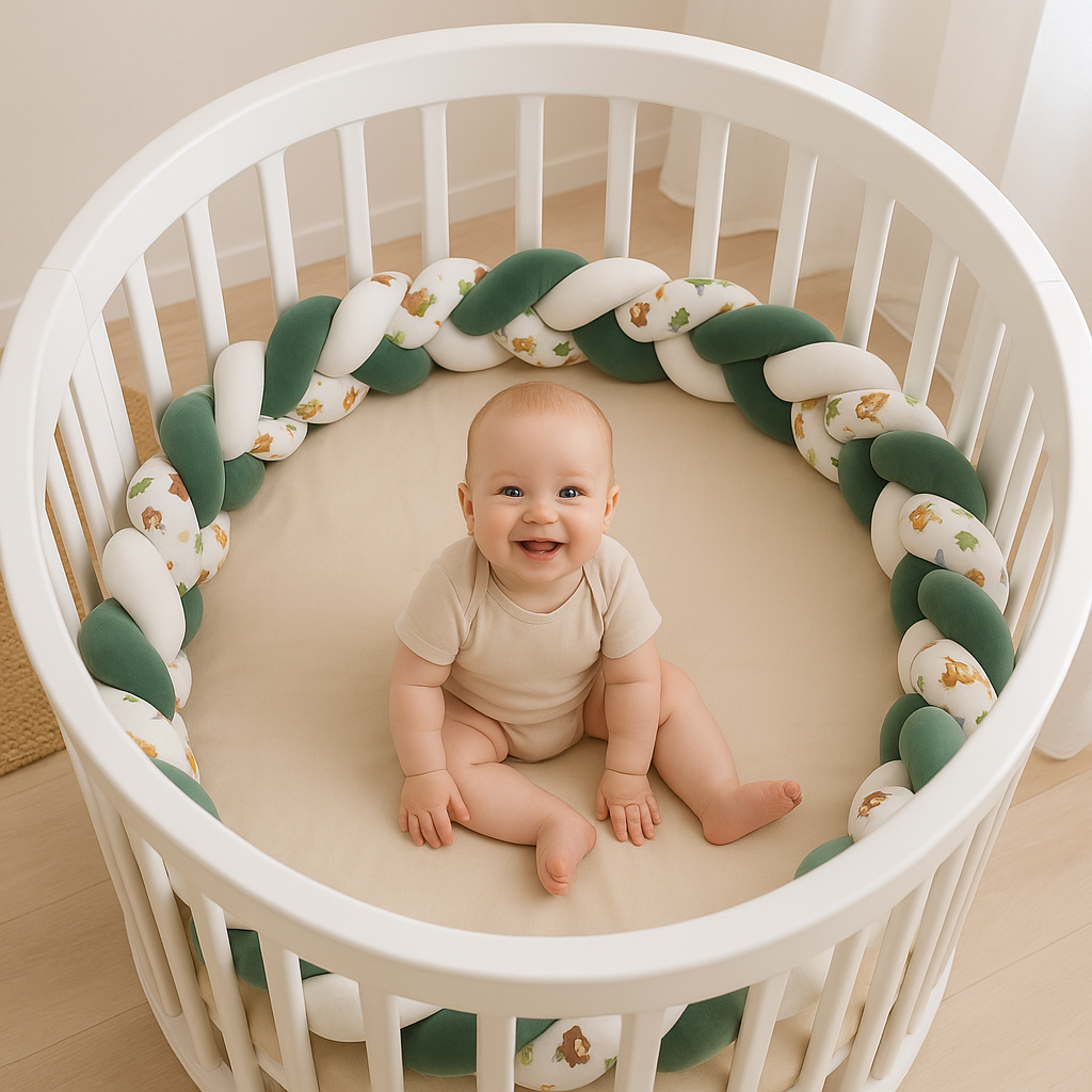 tresse-de-lit-blanc-vert-espace-bébé-protégé