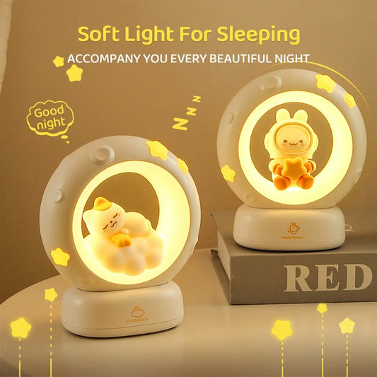 Cute Panda LED Clap Night Light Cat Rabbit USB Rechargeable Reading Table Lamp Room Decor Gift for Baby Children Sleeping Lights