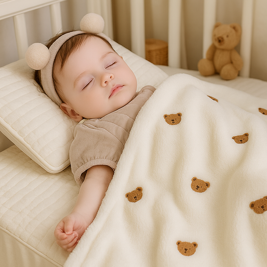 couverture-bebe-blanc-imprimes-ourson-mignon