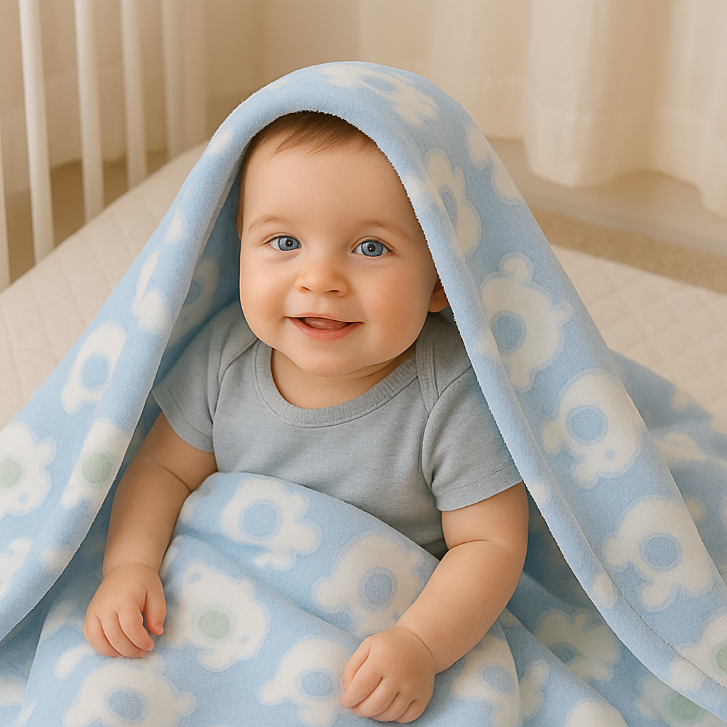 couverture-bebe-bleu-imprimes-elephants-mignon