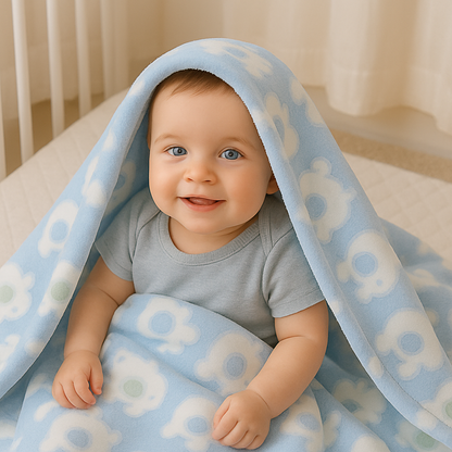 couverture-bebe-bleu-imprimes-elephants-mignon