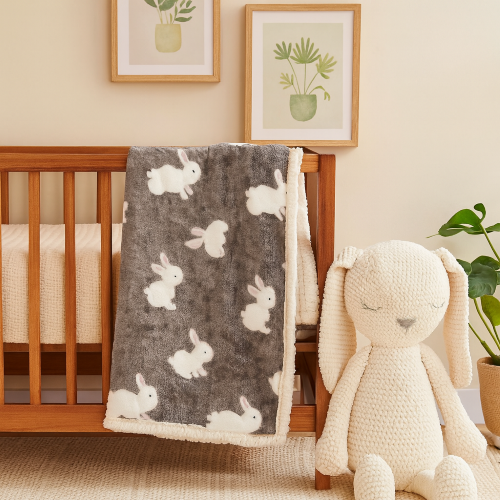 couverture-bebe-chaude-imprimes-lapin-fond-gris