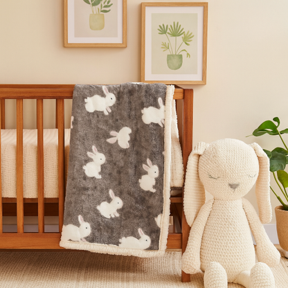 couverture-bebe-chaude-imprimes-lapin-fond-gris
