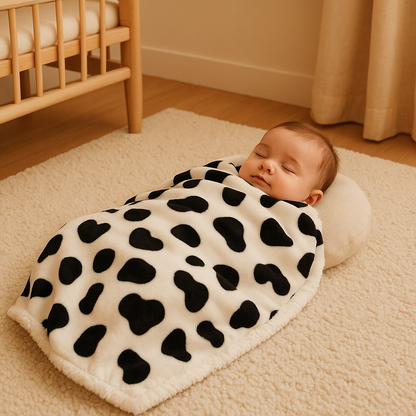 couverture-bebe-motif-tache-noir-fond-blanc-chaud