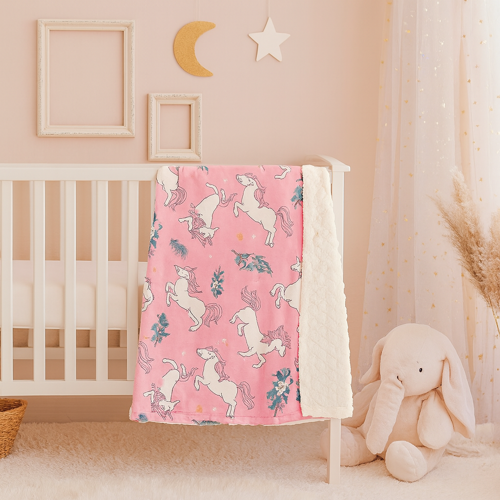 couverture-bebe-motifs-licornes-rose