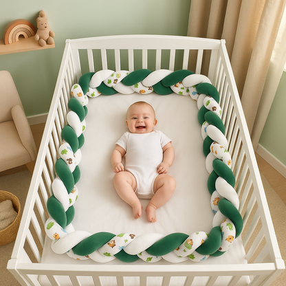 TRESSE DE LIT | Blanc Vert - Motifs Jungle